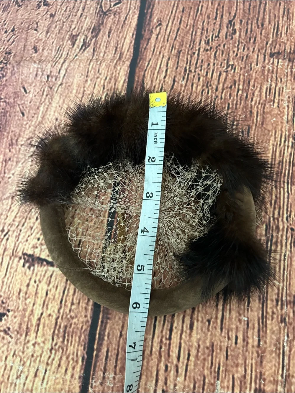 Vintage Mink Fur Pillbox Hat Brown Veil Velvet Bow Whimsy Fascinator 50s 60s